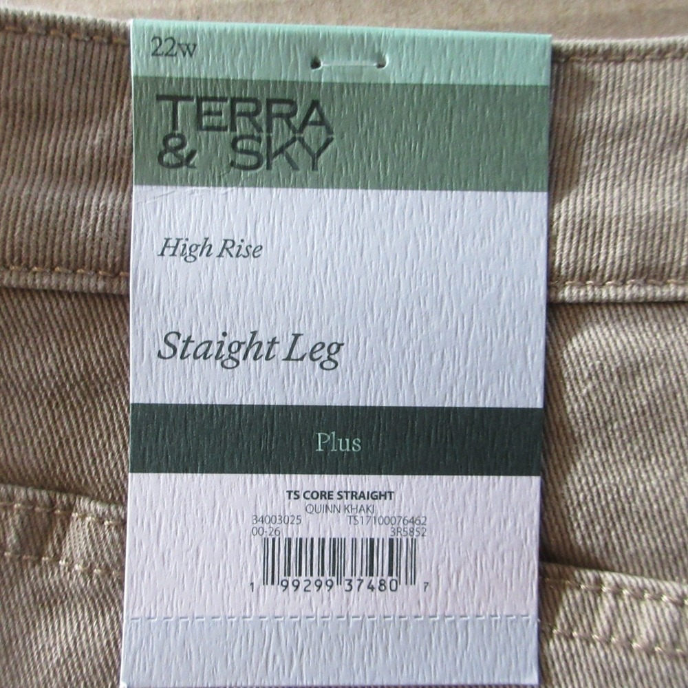 TERRA & SKY High Rise Straight Leg Jeans Sz 22W Quinn Khaki Beige Tan Denim NWT - Picture 6 of 13